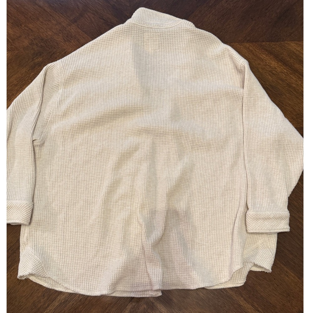 Aerie LumberJane Waffle Knit Button Down Shirt Oversized Cream Large L |C1 - Picture 2 of 5